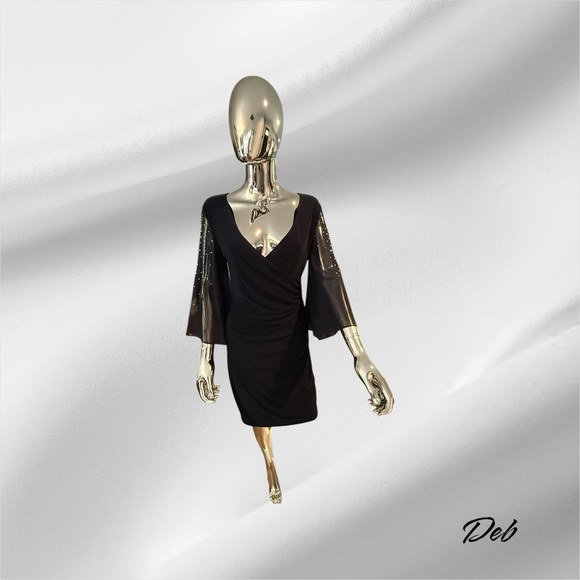 Joseph Ribkoff Navy Bodycon Dress with Plunge Neckline - Picture 1 of 9